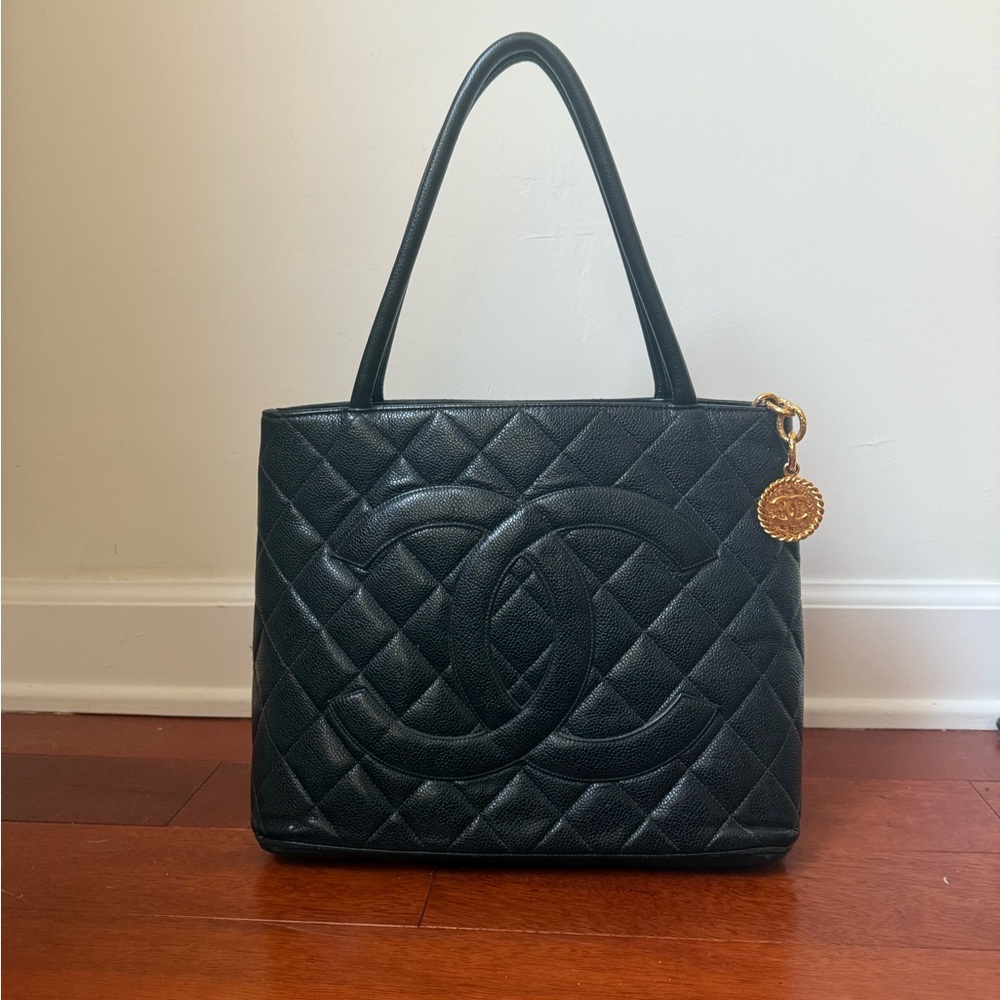 CHANEL Caviar Medallion Tote with Gold Charm